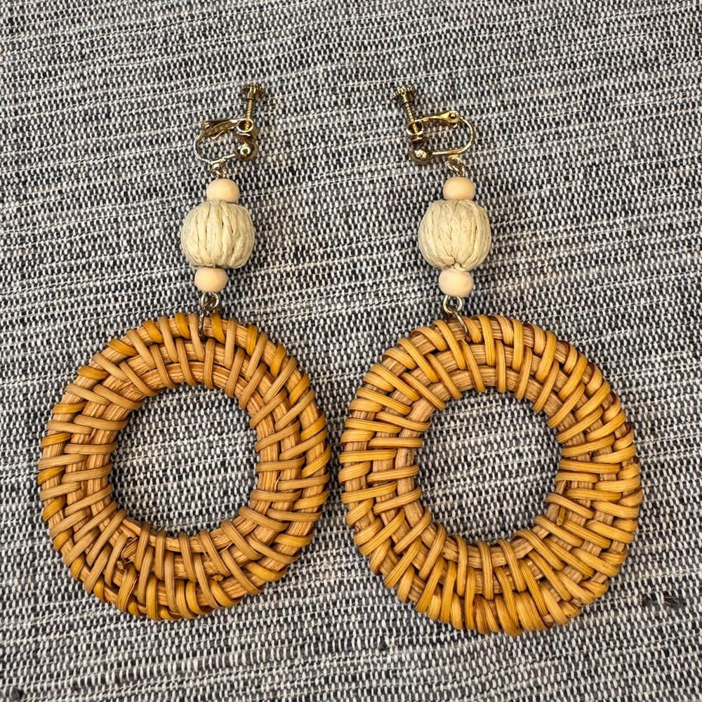 Rattan Hoops Hoop Clip On Earrings Boho Earrings Neutral Accessories NEW!